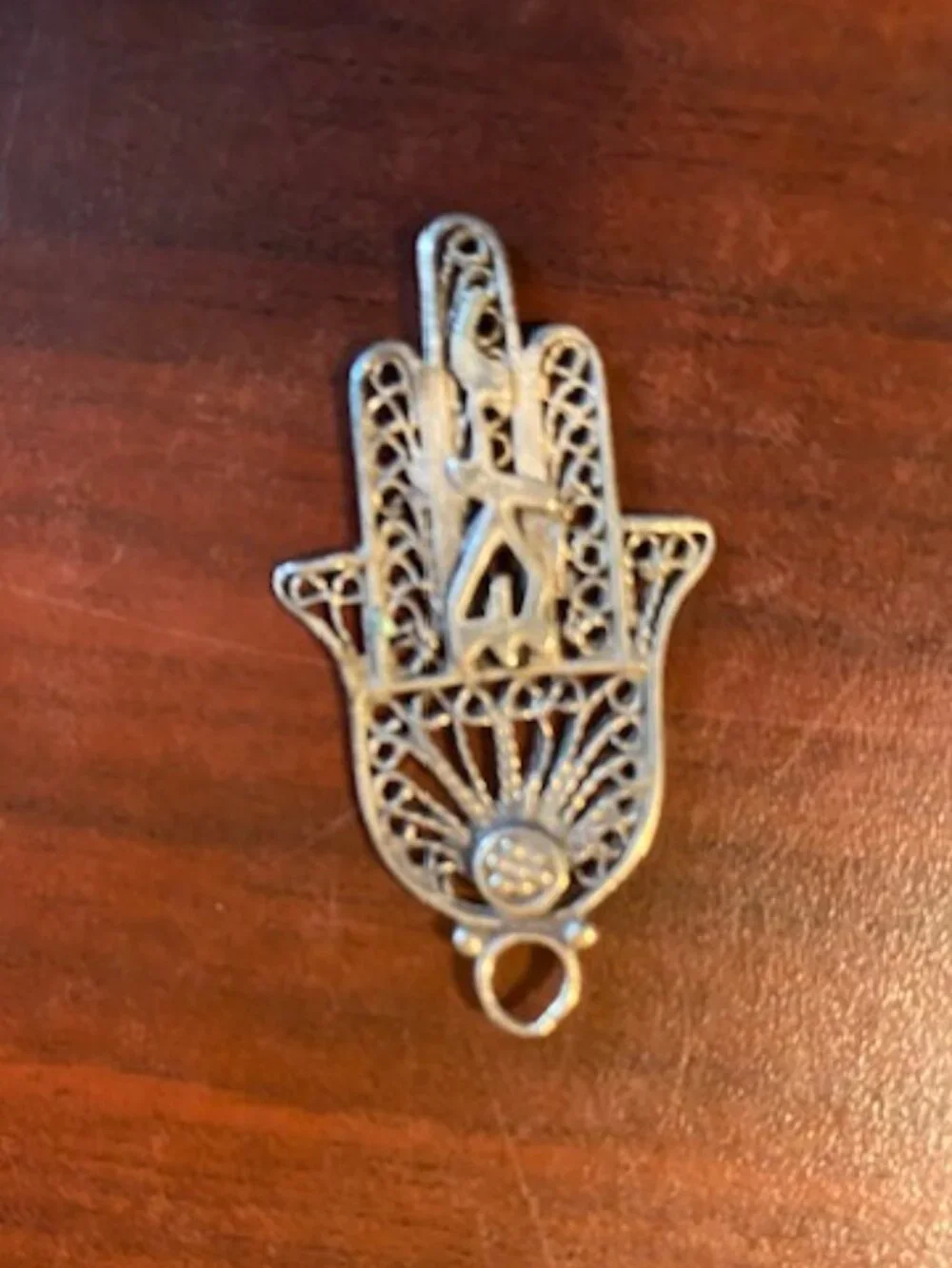 Sterling Silver Filigree Hamsa Marked Israel 935 Protective Amulet
